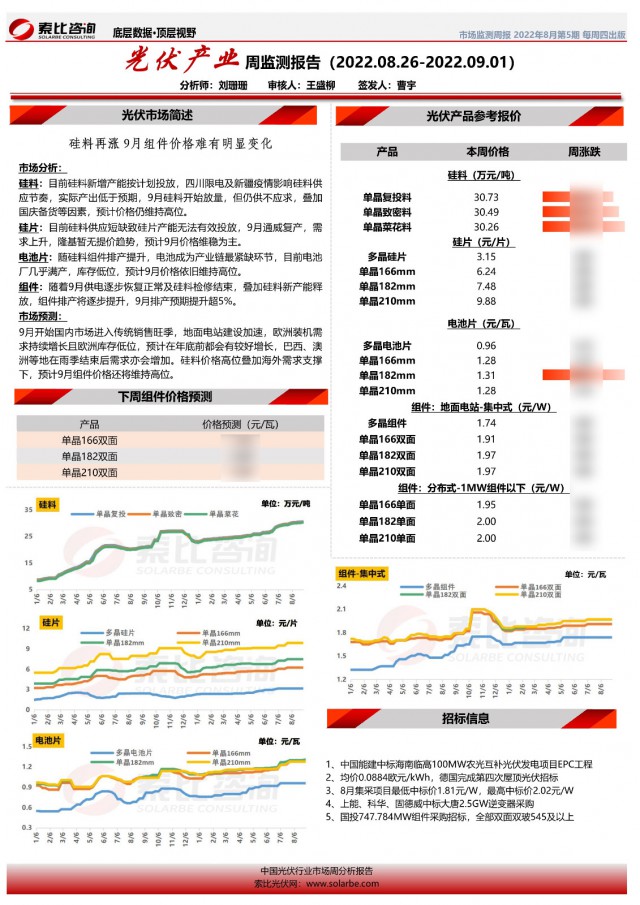 光伏产业周报（2022.8.26-2022.9.1）