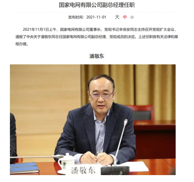 潘敬东同志任国家电网有限公司副总经理、党组成员
